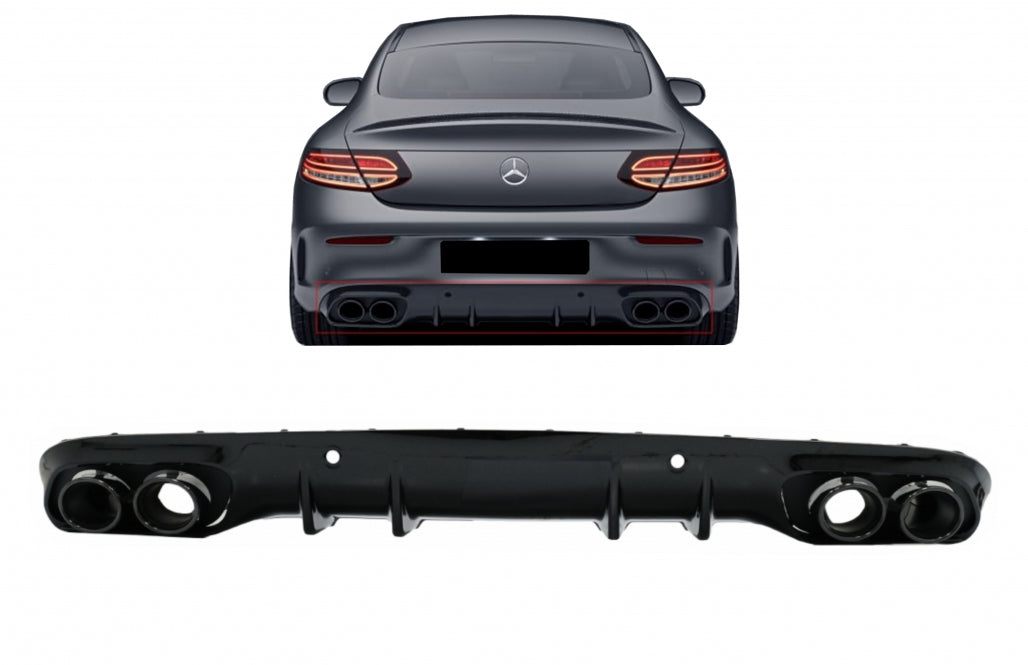 Rear Diffuser C43 Night Package with Black Tips for Mercedes C-Class C205 A205 (2014–2019)