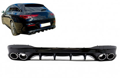 Rear Diffuser CLA45S Design with Chrome Exhaust Tips for Mercedes CLA C118 X118 Sport Line (2019–06.2025)
