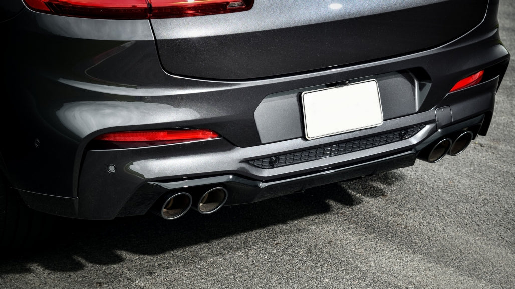 Rear Diffuser Double Outlet with Exhaust Tips Piano Black for BMW X4 G02 (2018-Up) M Sport