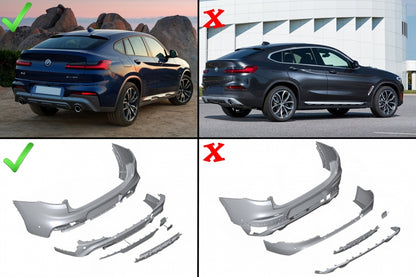 Rear Diffuser Double Outlet with Exhaust Tips Piano Black for BMW X4 G02 (2018-Up) M Sport