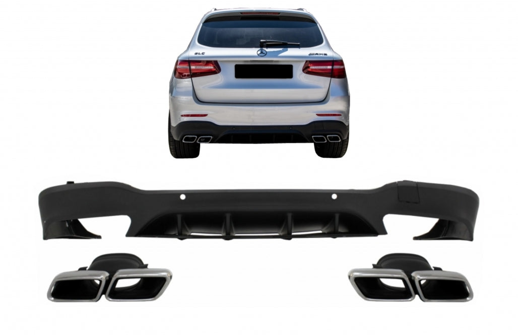 Rear Diffuser GLC63 Design with Silver Exhaust Tips for Mercedes GLC X253 SUV (2015–07.2019)