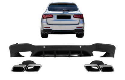 Rear Diffuser GLC63 Design with Silver Exhaust Tips for Mercedes GLC X253 SUV (2015–07.2019)