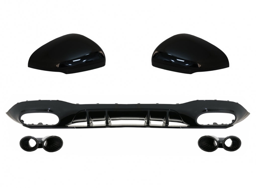 Rear Diffuser with Black Exhaust Tips and Mirror Covers for Mercedes A-Class W177 Hatchback (2018–2022)