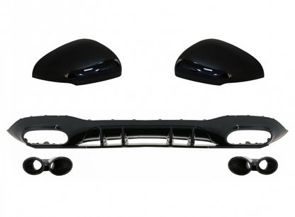 Rear Diffuser with Black Exhaust Tips and Mirror Covers for Mercedes A-Class W177 Hatchback (2018–2022)