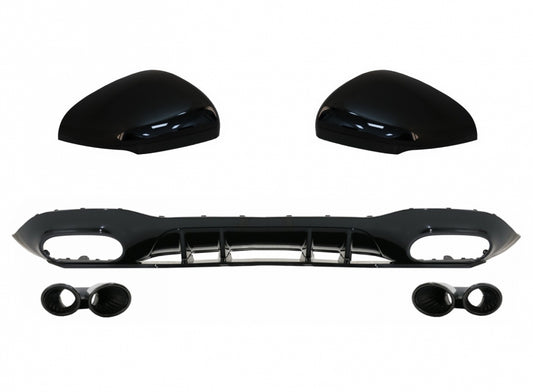 Rear Diffuser with Black Exhaust Tips and Mirror Covers for Mercedes A-Class W177 Hatchback (2018–2022)
