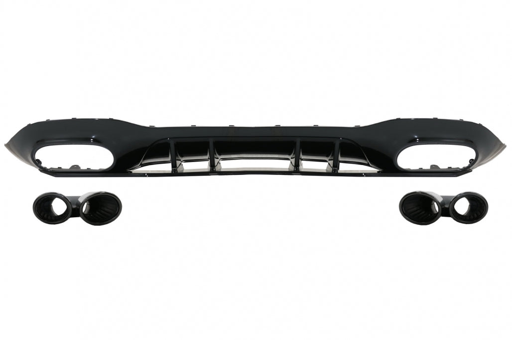 Rear Diffuser with Black Exhaust Tips and Mirror Covers for Mercedes A-Class W177 Hatchback (2018–2022)