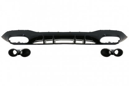 Rear Diffuser with Black Exhaust Tips and Mirror Covers for Mercedes A-Class W177 Hatchback (2018–2022)