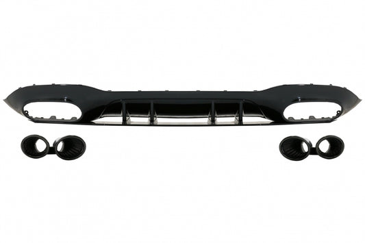 Rear Diffuser with Black Exhaust Tips for Mercedes A-Class V177 Sedan (2018–Up)