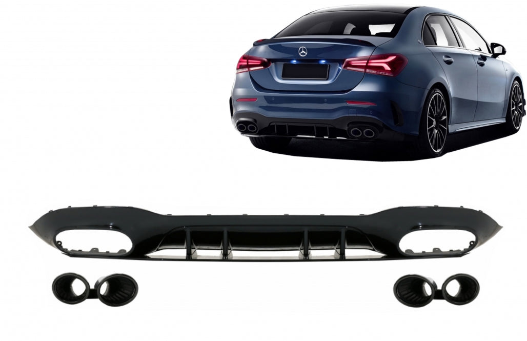 Rear Diffuser with Black Exhaust Tips for Mercedes A-Class V177 Sedan (2018–Up)