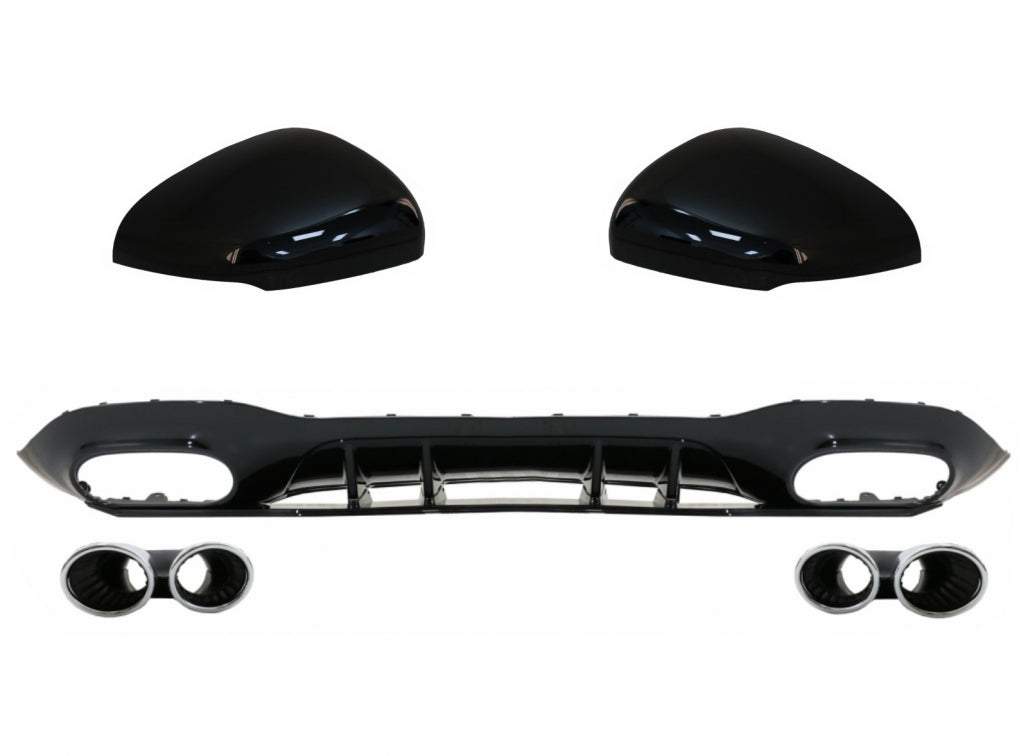 Rear Diffuser with Chrome Exhaust Tips and Mirror Covers for Mercedes A-Class W177 Hatchback (2018–2022)