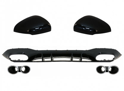 Rear Diffuser with Chrome Exhaust Tips and Mirror Covers for Mercedes A-Class W177 Hatchback (2018–2022)