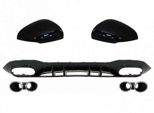 Rear Diffuser with Chrome Exhaust Tips and Mirror Covers for Mercedes A-Class W177 Hatchback (2018–2022)
