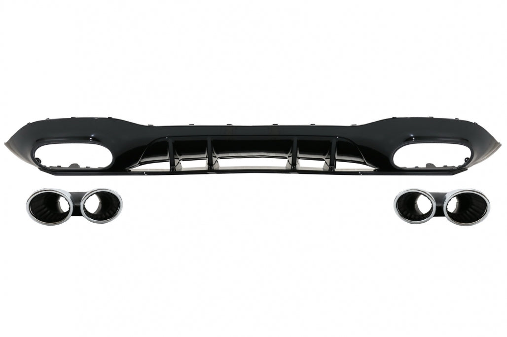 Rear Diffuser with Chrome Exhaust Tips and Mirror Covers for Mercedes A-Class W177 Hatchback (2018–2022)