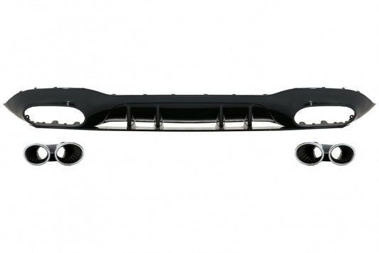 Rear Diffuser with Chrome Exhaust Tips for Mercedes A-Class V177 Sedan (2018–Up)