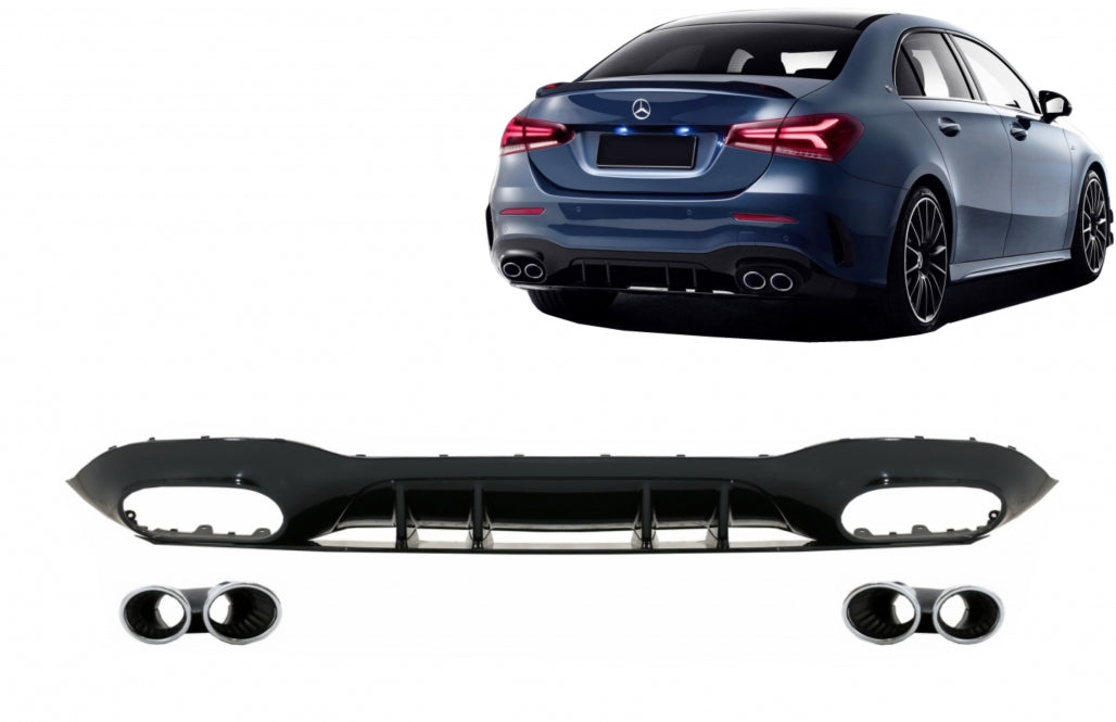 Rear Diffuser with Chrome Exhaust Tips for Mercedes A-Class V177 Sedan (2018–Up)