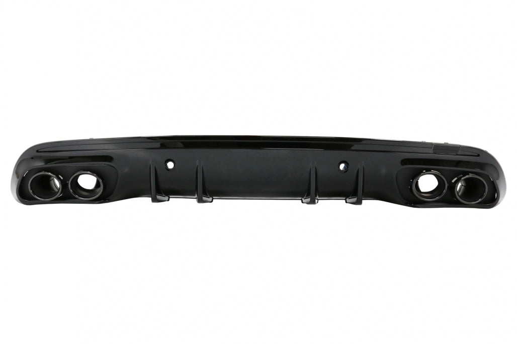 Rear Diffuser with Exhaust Tips and Trunk Spoiler Piano Black for Mercedes C-Class W205 Sedan AMG Line (2014–2020)