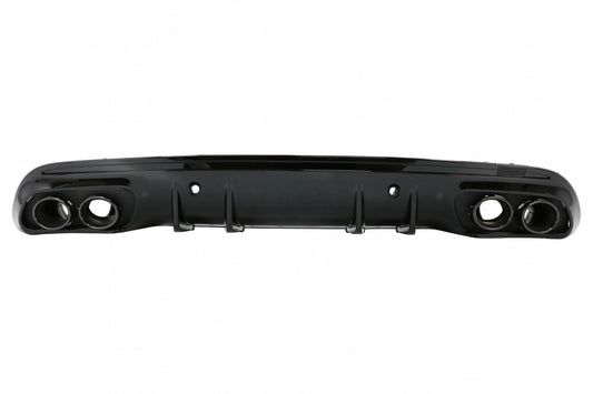 Rear Diffuser with Exhaust Tips and Trunk Spoiler Piano Black for Mercedes C-Class W205 Sedan AMG Line (2014–2020)