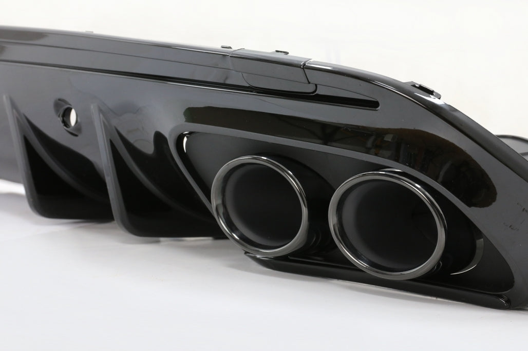 Rear Diffuser with Exhaust Tips and Trunk Spoiler Piano Black for Mercedes C-Class W205 Sedan AMG Line (2014–2020)