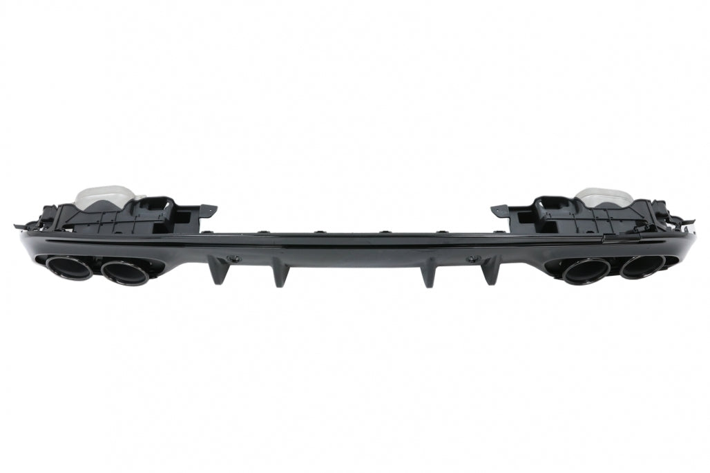Rear Diffuser with Exhaust Tips and Trunk Spoiler Piano Black for Mercedes C-Class W205 Sedan AMG Line (2014–2020)