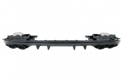 Rear Diffuser with Exhaust Tips and Trunk Spoiler Piano Black for Mercedes C-Class W205 Sedan AMG Line (2014–2020)