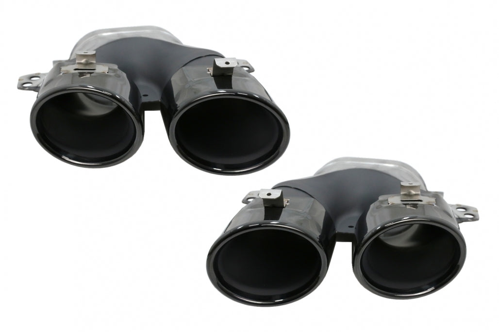 Rear Diffuser with Exhaust Tips and Trunk Spoiler Piano Black for Mercedes C-Class W205 Sedan AMG Line (2014–2020)