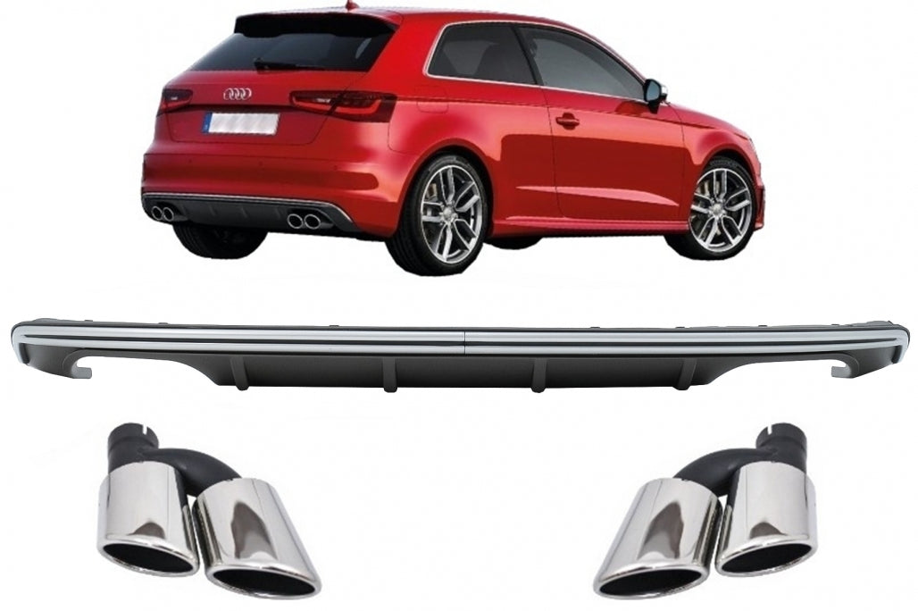 S3 Quad Style Rear Bumper Diffuser with Exhaust Tips for Audi A3 8V Hatchback / Sportback (2012–2015)