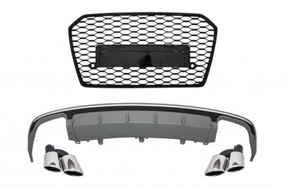 S6 Design Rear Diffuser & Exhaust Tips with Front Grille for Audi A6 4G Facelift Sedan (2015–2018)