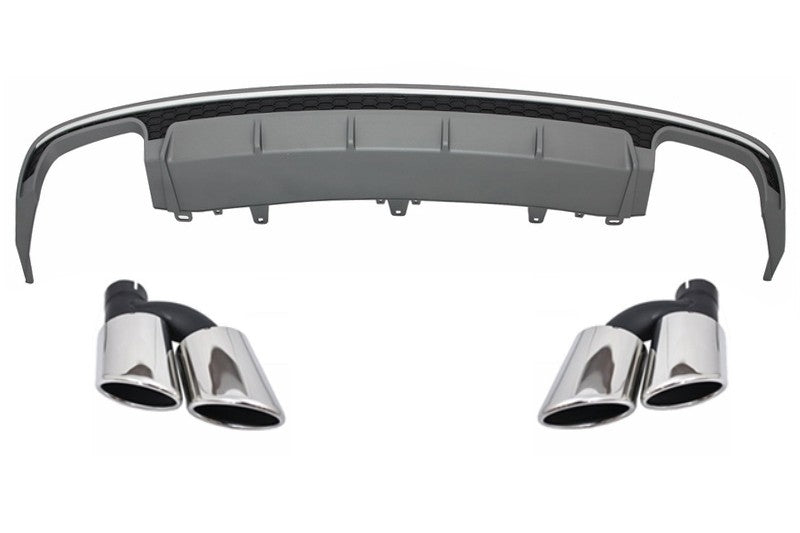 S6 Style Rear Bumper Diffuser & Exhaust Tips for Audi A6 4G Facelift Sedan / Avant (2015–2018)