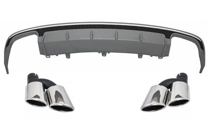 S6 Style Rear Bumper Diffuser & Exhaust Tips for Audi A6 4G Facelift Sedan / Avant (2015–2018)