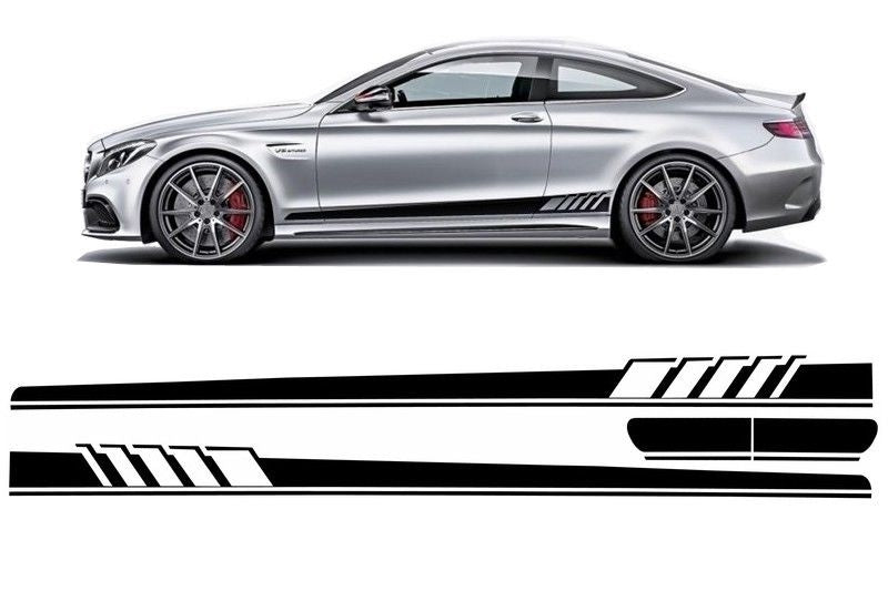 Side Decals C63 Design Matte Black for Mercedes C-Class C205 A205 (2014–Up)