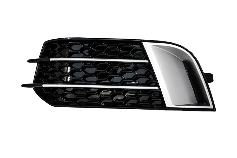 Side Grilles Fog Lamp Covers compatible with Audi A1 8X (2010-2015) RS1 Design Black with Brushed Aluminum Insertions