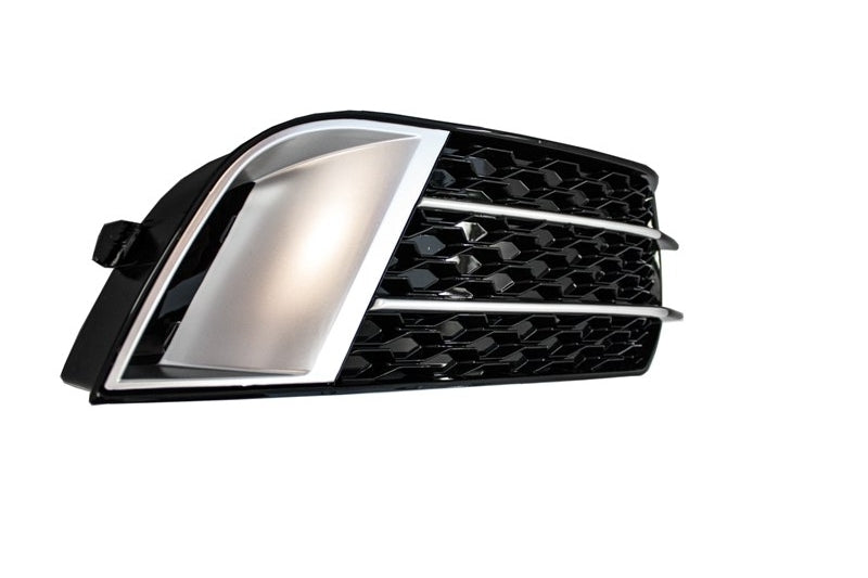 Side Grilles Fog Lamp Covers compatible with Audi A1 8X (2010-2015) RS1 Design Black with Brushed Aluminum Insertions