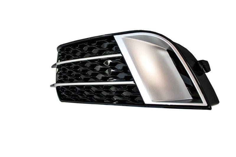 Side Grilles Fog Lamp Covers compatible with Audi A1 8X (2010-2015) RS1 Design Black with Brushed Aluminum Insertions