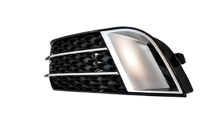 Side Grilles Fog Lamp Covers compatible with Audi A1 8X (2010-2015) RS1 Design Black with Brushed Aluminum Insertions