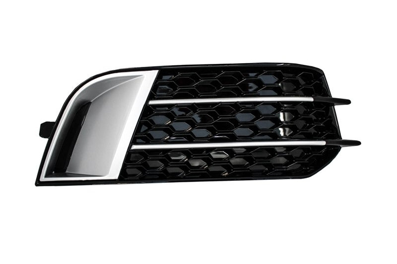 Side Grilles Fog Lamp Covers compatible with Audi A1 8X (2010-2015) RS1 Design Black with Brushed Aluminum Insertions