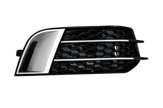 Side Grilles Fog Lamp Covers compatible with Audi A1 8X (2010-2015) RS1 Design Black with Brushed Aluminum Insertions