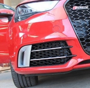 Side Grilles Fog Lamp Covers compatible with Audi A1 8X (2010-2015) RS1 Design Black with Brushed Aluminum Insertions