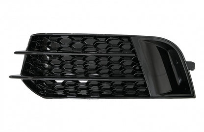 Side Grilles Fog Lamp Covers compatible with Audi A1 8X (2010–2015), RS1 Design in Piano Black, made of high-quality ABS plastic.