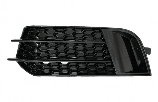 Side Grilles Fog Lamp Covers compatible with Audi A1 8X (2010–2015), RS1 Design in Piano Black, made of high-quality ABS plastic.