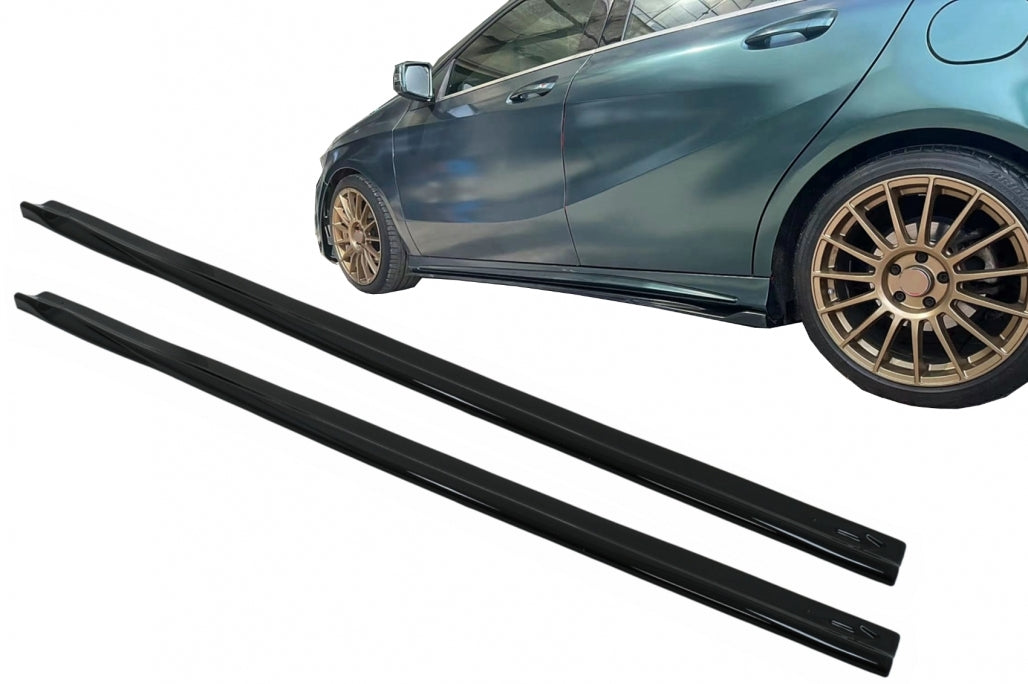 Side Skirt Extensions Piano Black for Mercedes A-Class W176 A45 Sport Line (2012–2018)