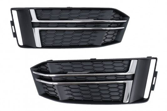 Silver Edition Side Grilles / Lower Bumper Grille Covers for Audi A4 B9 Sedan / Avant S-Line (2016–2018)
