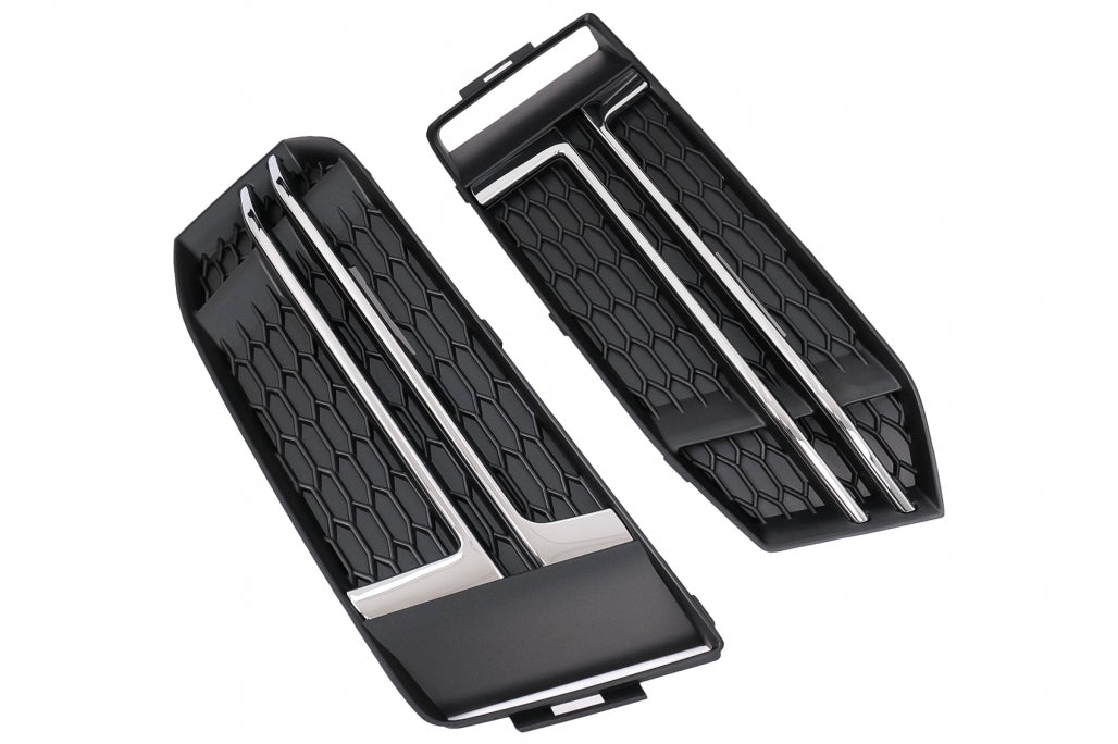 Silver Edition Side Grilles / Lower Bumper Grille Covers for Audi A4 B9 Sedan / Avant S-Line (2016–2018)