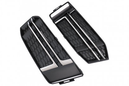 Silver Edition Side Grilles / Lower Bumper Grille Covers for Audi A4 B9 Sedan / Avant S-Line (2016–2018)