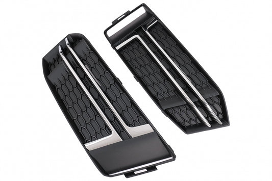 Silver Edition Side Grilles / Lower Bumper Grille Covers for Audi A4 B9 Sedan / Avant S-Line (2016–2018)