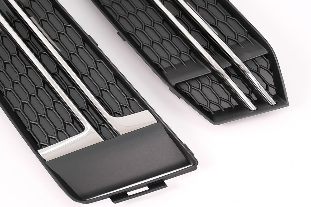 Silver Edition Side Grilles / Lower Bumper Grille Covers for Audi A4 B9 Sedan / Avant S-Line (2016–2018)