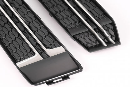 Silver Edition Side Grilles / Lower Bumper Grille Covers for Audi A4 B9 Sedan / Avant S-Line (2016–2018)