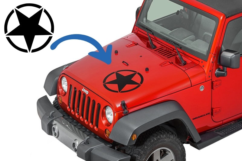 Star Decal Sticker Black Universal for Jeep Wrangler JK and Other Vehicles