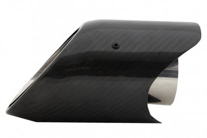 Universal carbon fiber exhaust muffler tip with polished finish and 6.2cm inlet, performance upgrade for any vehicle.
