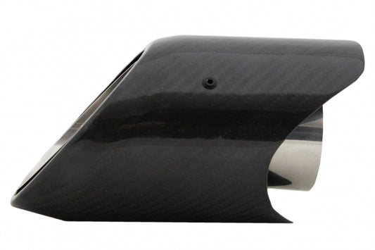 Universal carbon fiber exhaust muffler tip with polished finish and 6.2cm inlet, performance upgrade for any vehicle.