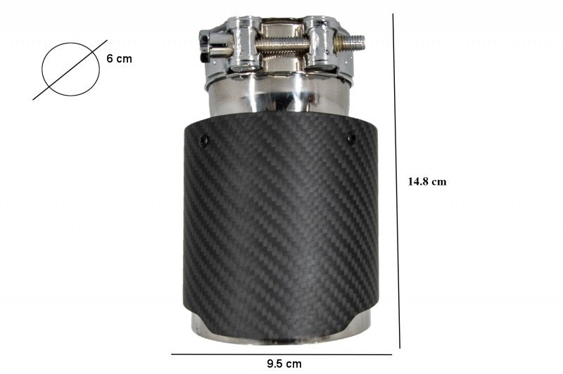 Universal Exhaust Muffler Tip Carbon Fiber Matte Finish 6cm Inlet